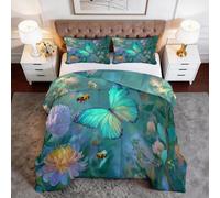 Edredón Nórdico Azul Turquesa Reversible 4 Estaciones, Edredón Cama 120 sin Funda Dibujos Animados Pastoral Animales Mariposa Suave Matrimonial - Juego de Cama Estampado Niños Niñas 200 x 220 cm