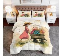 Edredón Nórdico Crema Reversible 4 Estaciones, Edredón Cama 90 sin Funda Dibujos Animados Pastoral Niña Girasol Suave Individual de Microfibra - Juego de Cama Estampado Niños Niñas 135 x 200 cm