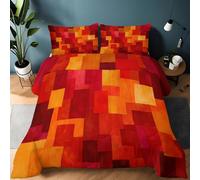 Edredón nórdico de Microfibra 135 x 200 cm Abstracto Bloques De Color Geométrico Relleno nórdico 4 Estaciones con 2 Fundas de Almohada - Ultra Suave edredón para Niños niñas, Rojo