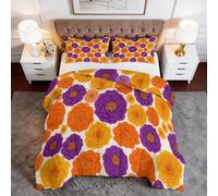 Edredón nórdico de Microfibra 220 x 240 cm Estilo Pastoral Rural Geométrico Floral Relleno nórdico 4 Estaciones con 2 Fundas de Almohada - Ultra Suave edredón para Niños niñas, Color Naranja