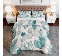 Edredón Nórdico Gris Cian Reversible 4 Estaciones, Edredón Cama 90 sin Funda Pintado A Mano Pastoral Floral Cactus Suave Individual de Microfibra - Juego de Cama Estampado Niños Niñas 135 x 200 cm