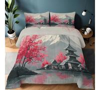 Edredón Nórdico Ligero Arquitectura Oriental 200 x 220 cm para Cama Todo el Año, Edredón Hipoalergénico Tradicional Montañas Flores para Niños - Colcha Caliente para Niñas - Lavable a Máquina