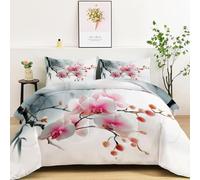 Edredón Nórdico Marfil Reversible 4 Estaciones, Edredón Cama 150 sin Funda Tradicional Artístico Pintura Con Tinta Floral Suave Matrimonial Microfibra - Juego Cama Estampado Niños Niñas 220 x 240 cm