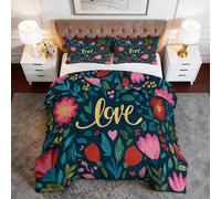 Edredón Nórdico Reversible Cama 150 - Juego de cama 4 Estaciones Estampados Turquesa Azul Pavo, Edredón sin Funda Pintado A Mano Floral Romántico Amor Suave y Confortable de Microfibra 220 x 240 cm