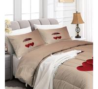 Edredón Nórdico Suave Lavable Romántico Corazones Rojos Paraguas para Cama, Colcha Caliente Reversible Minimalismo - Edredón Hipoalergénico y Ligero 220 x 240 cm para Niños Niñas Adolescentes