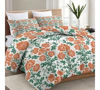 Edredón para las 4 estaciones 135 x 200 cm - Edredón lavable sin funda reversible vintage William Morris plantas flores zarcillos diseño todo el año microfibra naranja y verde edredón