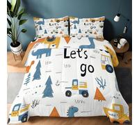 Edredón para Todas las Estaciones 135×200 cm - Dibujos animados Dinosaurio Vehículo ingeniería Grueso y Suave, Relleno Alternativo de Plumón, Hipoalergénico, Ligero y Lavable a Máquina Amarillo huevo