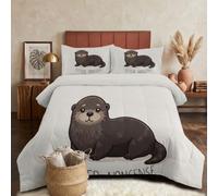 Edredón Relleno Nórdica Reversible de dos colores Cama 150 Edredon 4 Estaciones Nutria De Dibujos Animados Suave y Transpirable Nórdico Invierno con 2 Fundas Almohada, 240x220cm, Blanco Puro
