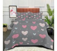 Edredón Relleno Nórdico 4 Estaciones Cama 180 230x260cm - Edredón Lindo Corazón De Amor Nórdico de Fibra Ilustraciones Infantiles Suave Transpirable para Invierno, Primavera y Otoño, Gris Carbón