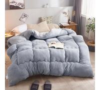Edredón Relleno Nórdico Cama Cálido Gruesa Engrosado Otoño E Invierno de Terciopelo de Cordero de Plumas y Plumón Ultra Ligero, 100% Algodón Orgánico, Dermoprotector, Lavable (Grey,200*230cm-3.5kg)
