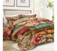 Edredón reversible de 200 x 200 cm, edredón de 4 estaciones, sin funda beige, libros antiguos pintados a mano, flores edredon colchas acolchadas, estampado caliente con 2 fundas de almohada para niños