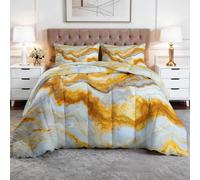 Edredón reversible de 220 x 240 cm, edredón de 4 estaciones, sin funda amarilla, abstracto, diseño de mármol, hoja de oro, edredones, acolchados, estampado cálido, con 2 fundas de almohada para niños