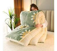 Edredón reversible de invierno de forro polar de cordero, ultra suave, grueso y cálido, con relleno de algodón transpirable, acogedora manta de terciopelo para uso en dormitorio en todas las