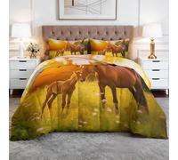Edredón rural sin funda de 200 x 200 cm, con animales rurales, caballo, praderas, puesta de sol, transpirable, lavable, para verano, color naranja cálido, ropa de cama para niños, niñas, adolescentes