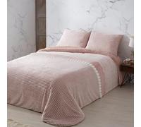 Edredón Sherpa Manterol DOKO Rosal Nude - Suave y Cálido con Reverso de Borreguito, Incluye Fundas de Cojín - Ideal para Invierno (150 cm)