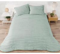 Edredón Sherpa Mare de Manterol | Tacto Terciopelo ultrasuave | Reverso Borreguito cálido | Incluye Fundas de cojín 50x70 cm | Colores Verde Agua o Rosa empolvado (C15, Cama 150/160cm)
