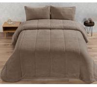 Edredón Sherpa Riso de Manterol C11 Marrón, cálido y Suave, con Fundas de cojín Incluidas, Tejido Aterciopelado y Reverso Borreguito (Cama 135/140cm)