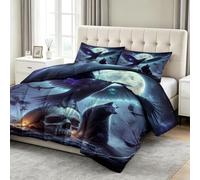 Edredón sin funda de 135 x 200 cm con temática de Halloween, cuervos, lobos, calaveras, edredón de 135 x 200 cm para niños, cálido y acogedor, edredón para todo el año, lavable para 4 estaciones