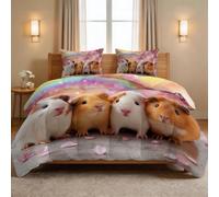 Edredón sin funda de 200 x 200 cm, edredón acolchado de verano de hadas - suave y ligero reversible de 4 estaciones, Animal Cobaye Arc en Ciel Edredon para 2 personas con 2 fundas de almohada de 65 x