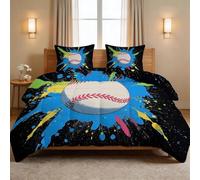 Edredón sin funda de edredón con diseño de graffiti pop art tamaño Queen de 230 x 220 cm, 7,5 tog, edredón reversible para niños y adolescentes, parche de béisbol deportivo, lavable, acolchado, suave