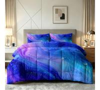 Edredón sin funda de edredón de 3 piezas de 7,5 tog, doble con 2 fundas de almohada, edredón azul reversible de 200 x 200 cm, edredón azul con planeta nebulosa espacial, edredón de galaxia de ensueño