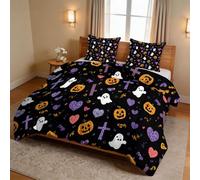 Edredón sin funda de edredón de 7,5 Tog, suave, cálido, 100% algodón lavado, 260 x 220 cm, diseño de fantasma, cara sonriente, calabaza, corazón, cruz, para adolescentes y niños, para todas las