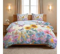 Edredón sin funda de edredón doble 7,5 tog acuarela pastoral, edredón reversible de plumas de verano, edredón acolchado acogedor y ligero, ropa de cama de hadas, flores, girasol, mariposa, para todas