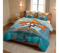Edredón sin funda de edredón individual de 135 x 200 cm, edredón de isla oriental china para adolescentes, 7,5 tog, lavable, reversible, de montaña, arce, lago, edredón, suave, cálido, lavado, algodón