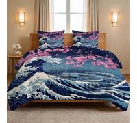 Edredón sin funda de edredón individual de 7,5 tog, 135 x 200 cm, edredón acolchado reversible suave japonés Ukiyo-e - Edredón nórdico oceánico floral monte Fuji, lavable, verano, viajes, camping