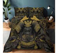 Edredón sin funda de edredón japonés, estilo tradicional japonés, con 2 fundas de almohada, 140 x 200 cm, supersuave, 7,5 tog, diseño de dragón, edredón de cama blindado guerrero blindado, color negro