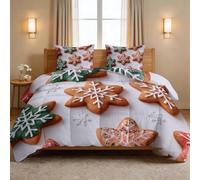 Edredón sin funda de edredón tamaño Queen de 230 x 220 cm, 7,5 tog, edredón reversible de comida navideña con 2 fundas de almohada, edredón suave y acogedor, ropa de cama de copo de nieve y jengibre