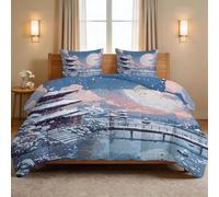 Edredón sin funda de edredón tamaño Queen de 7,5 tog, escena de nieve japonesa, edredón reversible de plumas de verano, acogedor y ligero, transpirable, ropa de cama de cinco pisos, pagoda y torre