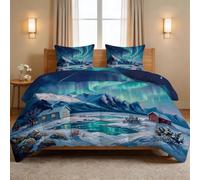 Edredón sin funda de edredón tamaño Queen de 7,5 tog, paisaje natural, edredón reversible de plumas de verano, edredón acolchado acogedor y ligero, ropa de cama de madera Aurora, cabaña de nieve