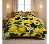 Edredón sin funda nórdica individual, 7,5 tog, acuarela, fruta, reversible, de verano, plumón, edredón acogedor y ligero, transpirable, ropa de cama de hojas florales de limón amarillo, 135 x 200 cm