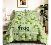 Edredón sin funda para cama individual, diseño de rana animal, transpirable, reversible, con 2 fundas de almohada, color verde, ligero, lavable, decoración de dormitorio para niños y niñas