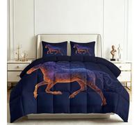 Edredón Todo en Uno de 4 estaciones cielo estrellado enojado animales caballo galop, edredón sin funda reversible suave, acolchado rombo antidesplazamiento, lavable a máquina, 220 x 240 cm, azul
