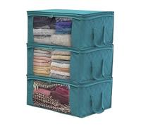 Edredones de algodón no Tejido, Cajas para clasificar y almacenar Ropa, Bolsas organizadoras Plegables a Prueba de Polvo (3 Unidades - Azul Pavo Real)