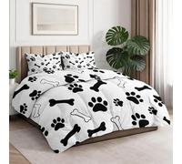 Edredones minimalistas de animales sin funda para las 4 estaciones para niños 220 x 240 cm, estampado de patas de perro, edredón reversible para adolescentes y hombres, color negro y blanco