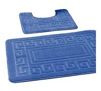 EDS Conjunto de alfombrillas de baño, antideslizantes, 2 piezas, diseño de estilo griego, 13 colores, color azul