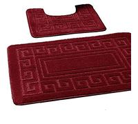 EDS Conjunto de alfombrillas de baño, antideslizantes, 2 piezas, diseño de estilo griego, 13 colores, color burdeos