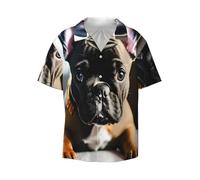 EdsfFehs Camisa informal de manga corta con estampado de bulldog francés para hombre, con bolsillo frontal, ligera y transpirable, Negro, XL