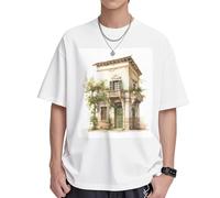 EdsfFehs Camiseta de algodón de manga corta para hombre, diseño de edificio antiguo con rama de olivo romano y estampado griego, blanco, XL