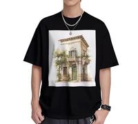 EdsfFehs Camiseta de algodón de manga corta para hombre, diseño de edificio antiguo con rama de olivo romano y estampado griego, Negro, M
