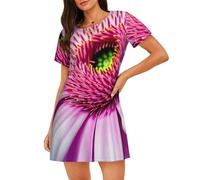 EdsfFehs Camisón de manga corta para mujer, diseño de plantas tropicales con estampado de flores rosas, cómodo y transpirable, Negro, 3XL