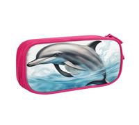 EdsfFehs Estuche con cremallera de doble capa con estampado de delfín mirando a ti de gran capacidad, con múltiples compartimentos, portátil, Pink, Talla única, Juego de mochila escolar