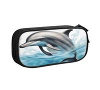 EdsfFehs Estuche con cremallera de doble capa con estampado de delfín mirando a ti de gran capacidad, con múltiples compartimentos, portátil, Black, Talla única, Juego de mochila escolar