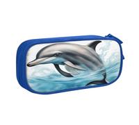 EdsfFehs Estuche con cremallera de doble capa con estampado de delfín mirando a ti de gran capacidad, con múltiples compartimentos, portátil, Blue, Talla única, Juego de mochila escolar