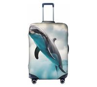 EdsfFehs Funda de equipaje con estampado de delfín divertido que te mira, protector de maleta de moda, lavable, resistente a los arañazos, Black, L