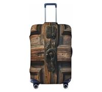 EdsfFehs Funda de equipaje rústica con estampado de puerta de madera antigua, protector de maleta de moda, lavable, resistente a los arañazos, Black, L