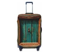 EdsfFehs Funda de equipaje rústica con estampado de puerta de madera antigua, protector de maleta de moda, lavable, resistente a los arañazos, Black, L